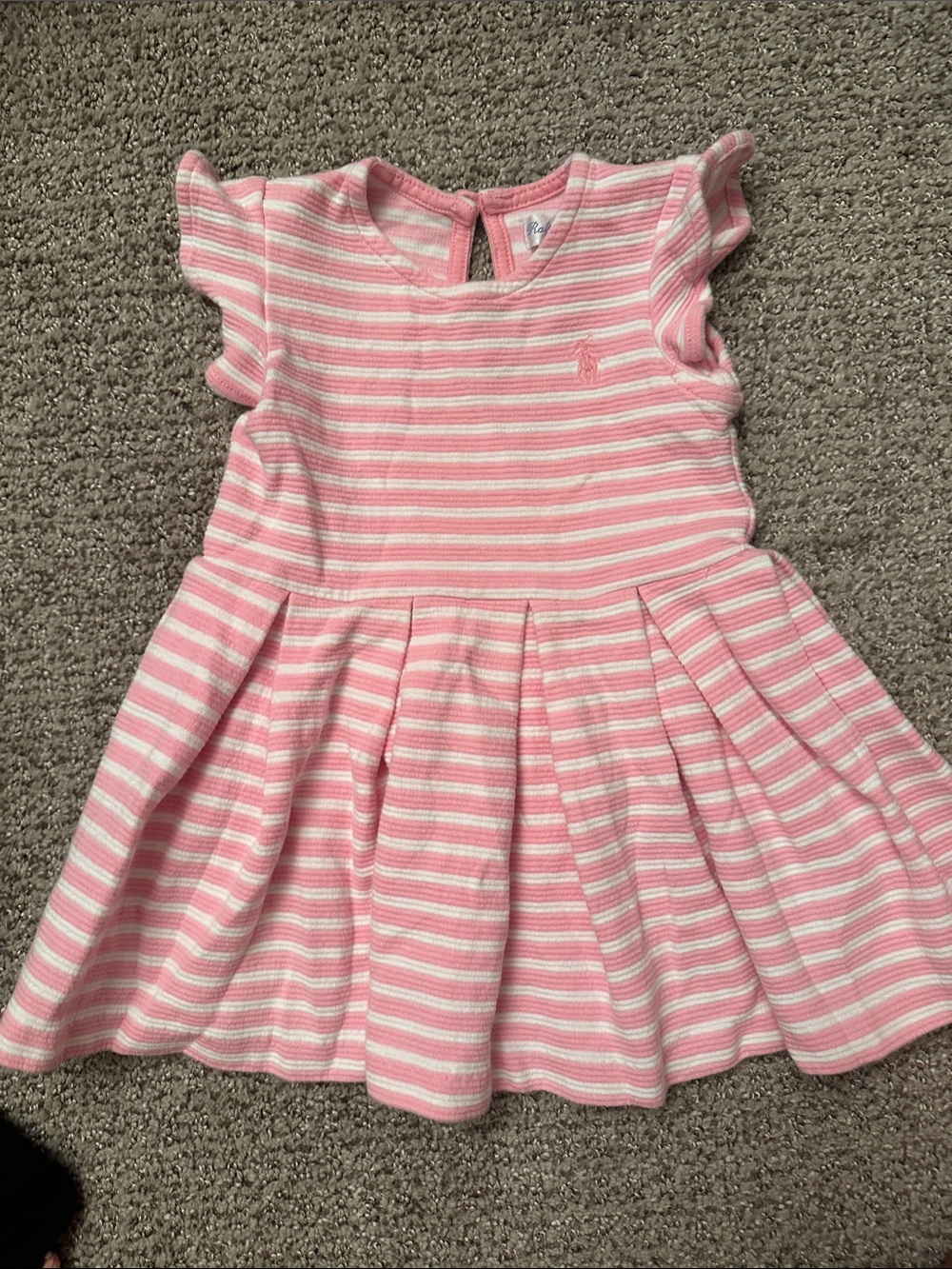 Ralph Lauren Pink & White Striped Flutter-Sleeve Dress Size 9M